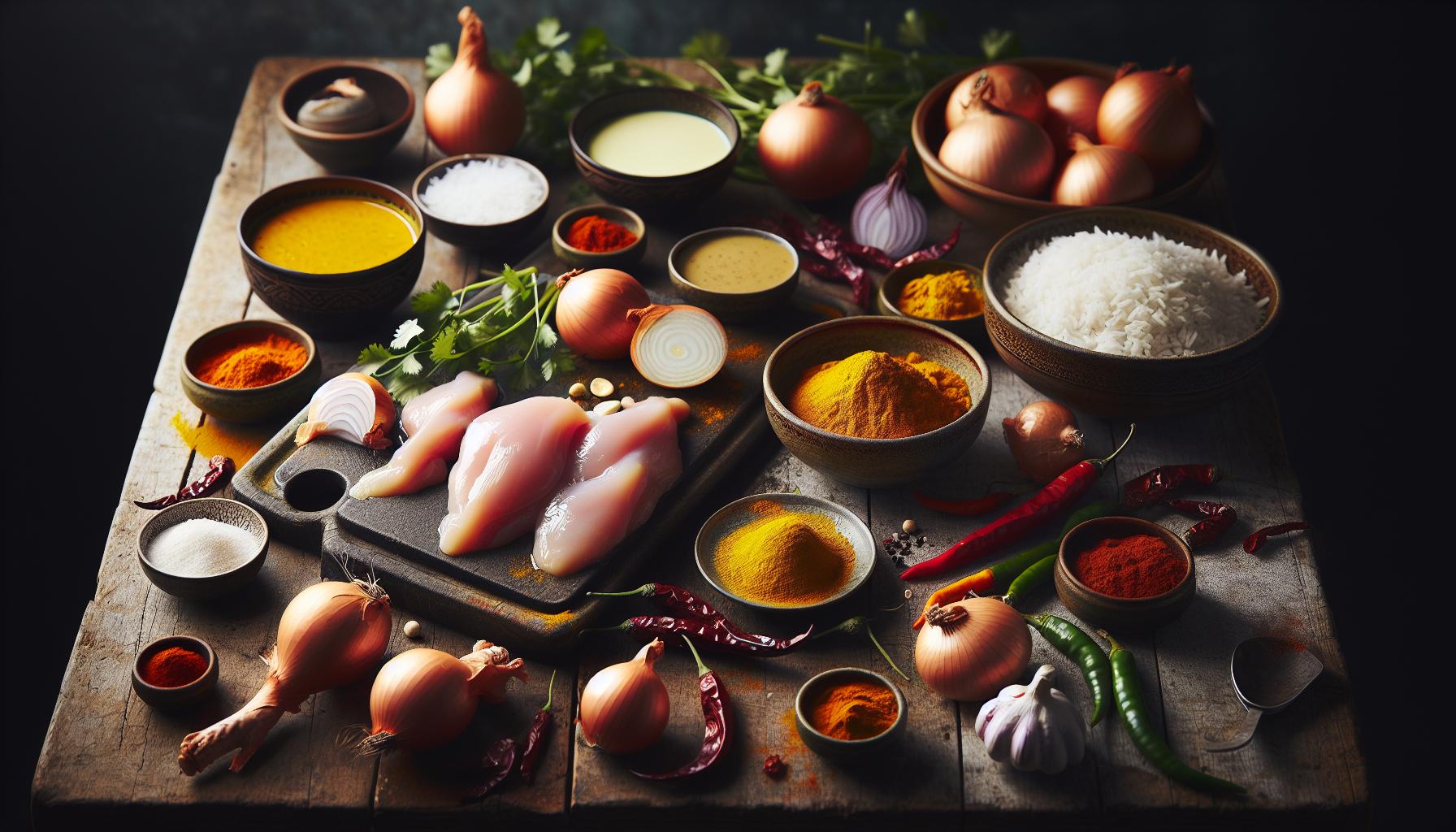 Ingrediënten voor de authentieke kip kerie